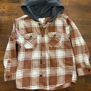 4T Cat & Jack Brown Plaid Hooded Flannel Shirt